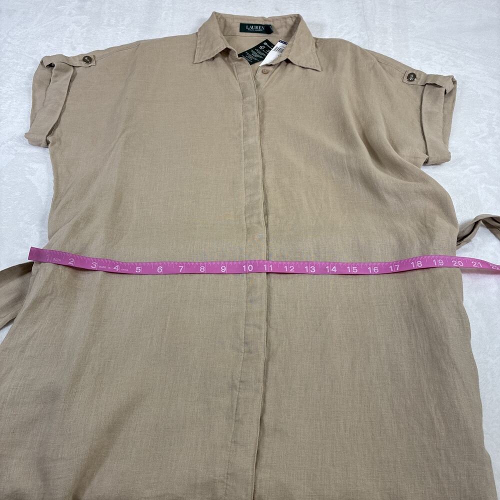 NWT Lauren Ralph Lauren Tie Front Linen Shirt Dress Sz 12 Lauren Khaki Charity - Picture 6 of 14